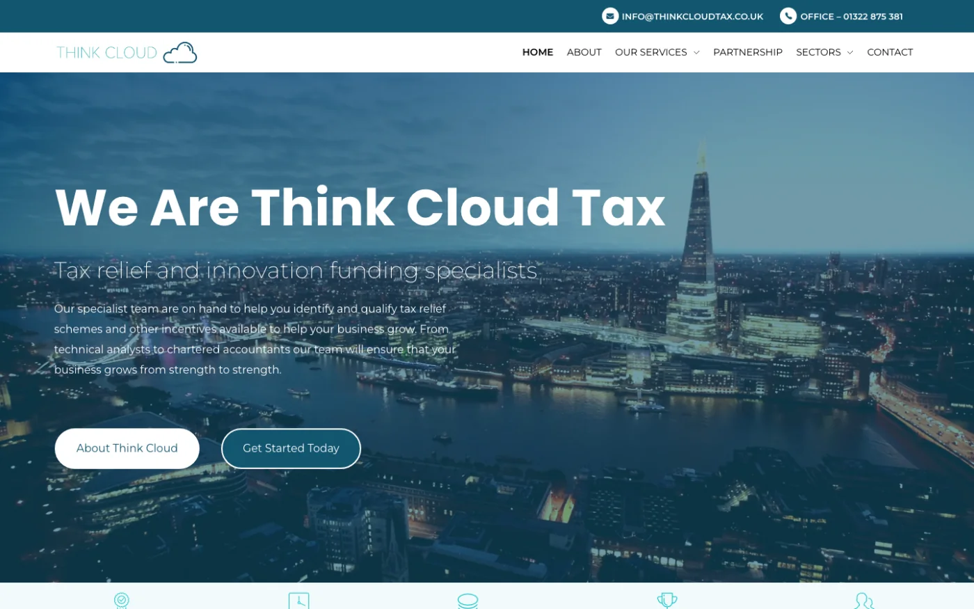 Think Cloud Tax homepage introducing tax relief and innovation funding services